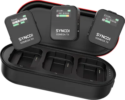 Produktbild von SYNCO G2MEGA 1-Trigger-2 2,4G Kabelloses Mikrofonsystem Ansteckmikrofon 200M uebertragungsreichweite 8GB Eingebauter Speicher TFT-Bildschirm mit Ladehuelle fuer Smartphone Kamera Camcorder Vlog Live-Streaming Interview Videoaufzeichnung