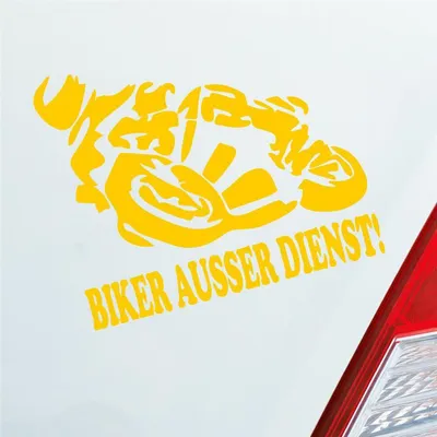 Produktbild von Auto Aufkleber Motorrad Biker ausser Dienst! Moped Bike Mopped 12x10 cm Gelb Sticker Heckscheibenaufkleber