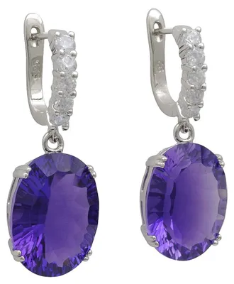 Produktbild von Ohrringe Ohrhänger Brisur mit Amethyst oval & 10 Zirkonia 925 Silber Damen