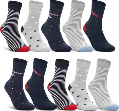 Produktbild von 10 Paar Damen Socken Mehrfarbig Streifen Punkte Herzen Maritim Baumwolle - 34857 (35-38)