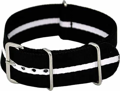Produktbild von Uhrenarmband Durchzugsband Nylon schwarz weiß 22mm Mittelstreifen