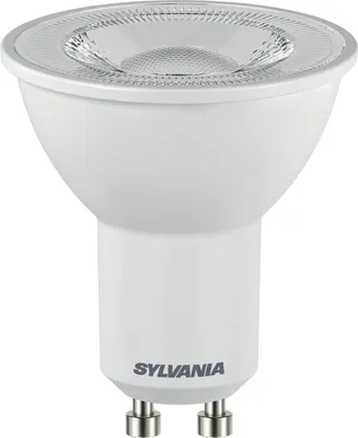 A white LED light bulb with a GU10 base.