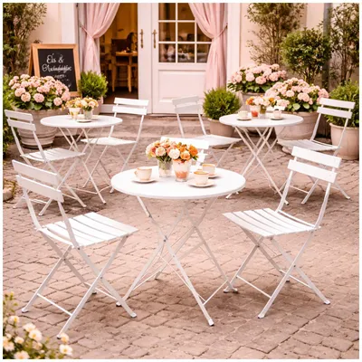 Produktbild von Bistro Sitzgruppe Metall creme klappbar Tisch mit 2 Stühlen Balkon Set
