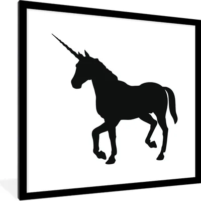 Produktbild von MuchoWow® Gerahmtes Poster Eine Illustration eines schwarzen Einhorns - Mädchen - Kind - Mädchen 40x40 cm - Poster mit Schwarzem Bilderrahmen Wandposter Rahmen Foto Bilder - Poster - Plakat im Rahmen