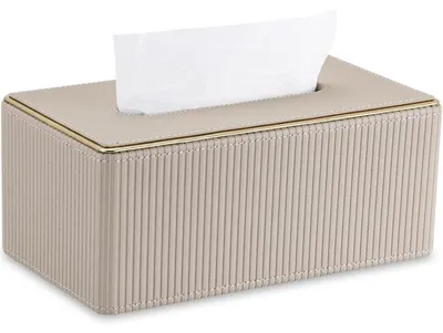 Immagine prodotto di Contenitore per fazzoletti di carta in pelle, color beige, dimensioni 25,2 x 14,2 x 10,5 cm