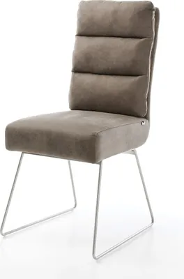 Produktbild von DELIFE Esszimmerstuhl Pela-Flex Mikrofaser Taupe Vintage Kufengestell Edelstahl Taschenfederkern