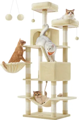 Produktbild von Feandrea Kratzbaum 168 cm, L, mit 13 Kratzsäulen, 2 Plattformen beige