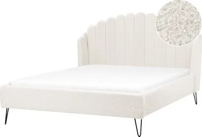 Produktbild von BELIANI Polsterbett Cremeweiß Bouclé mit Lattenrost 160x200 cm Hohes Kopfteil Vertikale Steppung Muschel-Design Schlafzimmer Doppelbett Ohrenbett