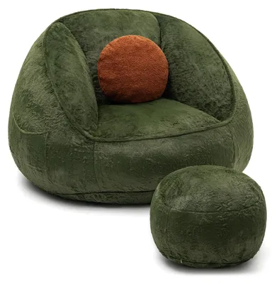 Zdjęcie produktu dla HOMMPA, pojedyncze sofy z podnóżkiem i poduszkami, 120x110x80 cm, fotel wypoczynkowy z boczną kieszenią, wygodny fotel do czytania do salonu i sypialni, kolor zielony