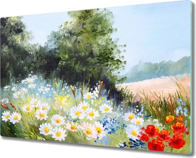 Produktbild von Coloray Schneidebrett Herdabdeckplatte 80x52 cm Kochplattenabdeckung Küchenbrett Hackbrett - Natur Blumen Baum
