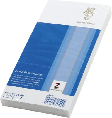 Immagine prodotto di Zanders 43512 Busta Gohrmühle, DL, 110 x 220 mm, bianca, gommata, 80g, 25 pezzi