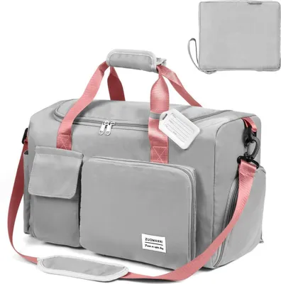 Image de Flintronic 36L Sac de voyage pliable Sac à bagages Gris Rose y compris étiquette à bagages