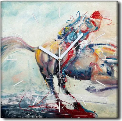 Produktbild von Coloray Uhr auf Leinwand 30x30 cm Wand Uhr Dekoration Wohnzimmer Segeltuch weiße Zeiger -Pferdeabstraktionstier.