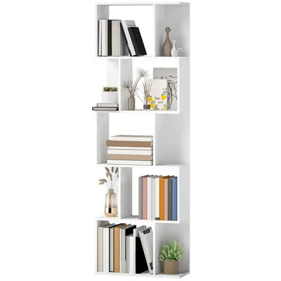 Produktbild von 5-stöckiges Bücherregal in S-Form mit 10 Einlegeböden für Schlafzimmer, Arbeitszimmer oder Büro, 60 x 24 x 184,5 cm, weiß