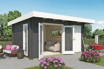 Produktbild von Gartenhaus Outdoor Life Chameleon 44 inkl. Fußboden 510 x 410 cm carbongrau