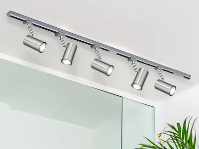 Produktbild von Lichtschienensystem 4-adrig mit 5 Strahlern Silber, Deckenleuchte 202,5cm lang