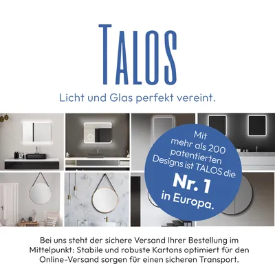 Produktbild von Badezimmerspiegel mit Beleuchtung TALOS Moon LED Badspiegel 120x70 cm - feuchtwassergeeignet durch Aluminiumrahmen - Licht-Farbe Neutralweiß