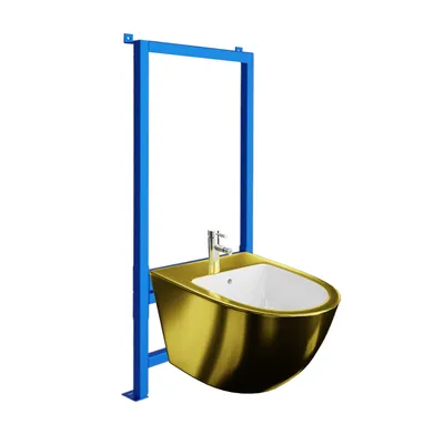 Produktbild von LAVITA Vorwandelement für Bidet LAV 500 + Wand-Bidet Sofi Gold/White Komplettset | Wand-Hänge Bidet mit Hahnloch und Überlaufschutz aus Keramik | WC Toilette | Hygienisch und Pflegeleicht | 36,5x49x32,5 cm