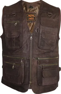 Produktbild von Angler Lederweste, Freizeit Herren Weste, Braun, Jagdweste, outdoor Weste(M)