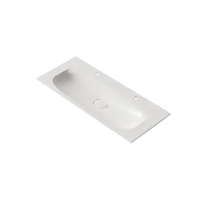 Produktbild von VIGOUR Vogue Doppel-Möbelwaschtisch 120 x 50 cm mit 2 Hahnlöchern ohne Überlauf mit Protect Plus, weiß