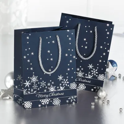 Immagine prodotto di Borsa regalo SIGEL GT111 Premium 175x230x100 mm, fiocchi di neve argentati