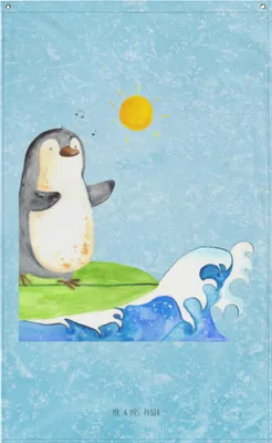 Produktbild von Mr. & Mrs. Panda Wandteppich Pinguin Surfer - Eisblau - Geschenk, Optimistisch, Hängedeko, Urlaub, Wandbild, Wandbehang, Motiviert, Surfen, Hawaii, Gobelin, Tapisserie
