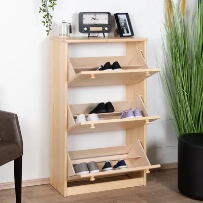Produktbild von Massivholz-Schuhschrank, Farbe: Natur 115x72x30 cm
