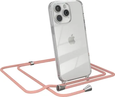 Produktbild von EAZY CASE Handykette kompatibel mit Apple iPhone 15 Pro Max, Handyhülle mit Umhängeband, Handykordel, Schutzhülle Clear, Band in Rosa