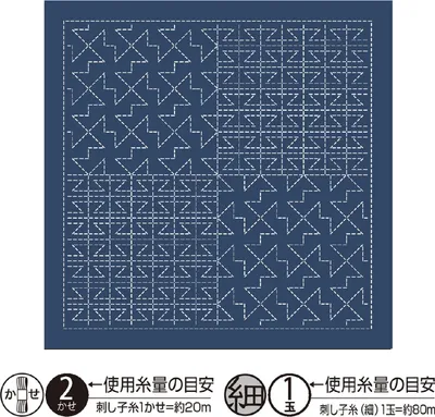 Produktbild von Olympus Sashiko Sampler (nur Stoff) "Hana Fukin (Navy) Yamaji Nagomi Series", Stoff bedruckt, 33x33cm, Hergestellt in Japan