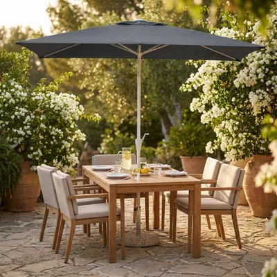 Immagine prodotto di Milani Home - ombrellone da giardino 2 x 3 m con palo centrale in acciaio, telo grigio in poliestere, per terrazzo, piscina, bar e ristorante