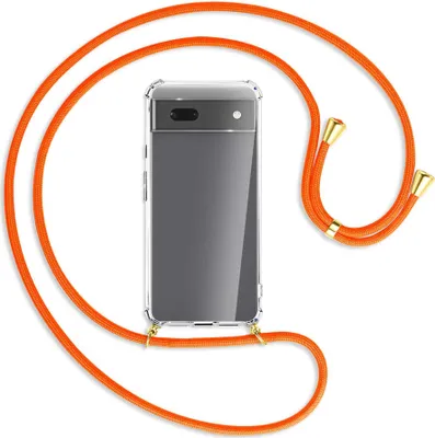 Produktbild von Handykette Backcover-Schutzhülle mit Band (Metall goldfarben) für Google Pixel 6a - neonorange