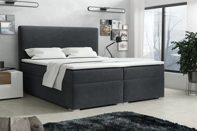 Deine Möbel 24 Boxspringbett BASIC 160x200 cm Anthrazit Graphit Komplettbett inkl Taschenfederkernmatratzen 7 Zonen H4 Polsterbett Ehebet Topper