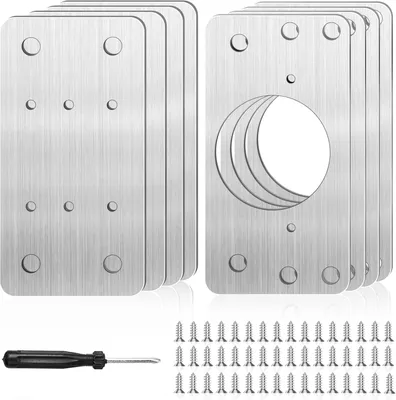 Produktbild von Scharniere Reparaturplatten aus Edelstahl, 8 Stück, inklusive Schraubendreher und Schrauben, für Möbel