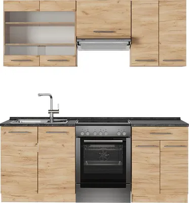 Produktbild von Küchenzeile Vicco Fame-Line Goldkraft Eiche 200 cm , AP Anthrazit, Model 56849