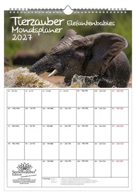 Produktbild von Tierzauber Elefantenbabies Planer DIN A3 Kalender für 2027 Elefanten - Geschenkset Inhalt: 1x Kalender, 1x Weihnachtsanhänger (insgesamt 2 Teile)