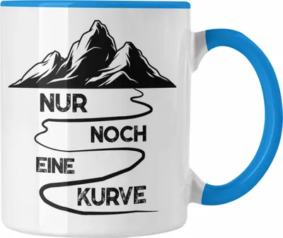 Produktbild von Trendation - Wandern Tasse Geschenk Wanderer Nur Noch Eine Kurve Geschenkidee Berge Alpen Geschenke (Blau)