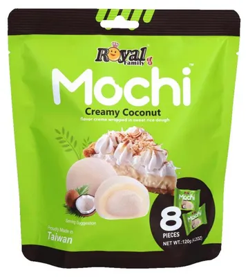 Zdjęcie produktu dla Royal Family Mochi Creamy Coconut pojedynczo pakowane lepkie ciastka 120 g