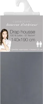 Image de Draps Housse - PROMO LINGE - NOA - Coton - 200x180cm - anthracite