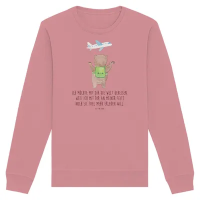 Produktbild von Mr. & Mrs. Panda Nachhaltiger Pullover Bär Flugzeug Größe M - Canyon Pink - Geschenk, Baumwoll, für Frauen, Valentinstag, Sweater, Freundin, Pulli, Sweatshirt, Partner