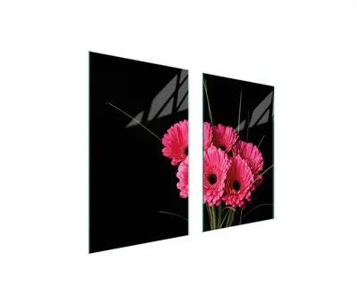 Immagine prodotto di Piastre copri fornelli 2 pezzi 75x52 Copri piano cottura in Vetroceramica tagliere in vetro Gerbera Pink