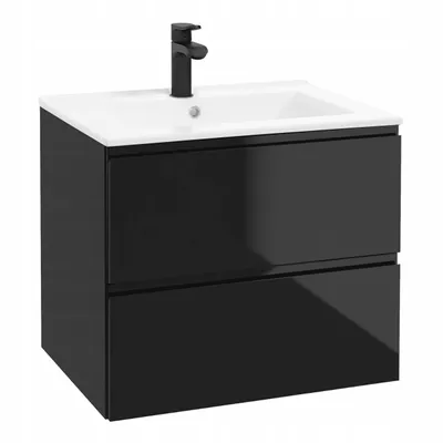 Immagine prodotto di Stamar | Mobile da bagno, lavabo a parete nero, con due cassetti, 60 cm