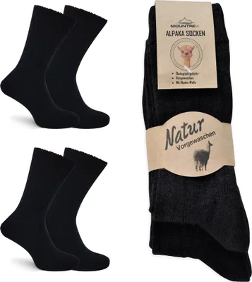 Produktbild von MOUNTREX Alpaka Socken, Wollsocken für Damen, Herren - Wintersocken, Warme Kuschelsocken - 2 Paar, Schwarz (Dünn), 35-38