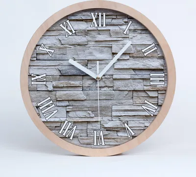 Produktbild von Holzuhr 30fi cm wanduhr - weiße Spitzen - Steinwand