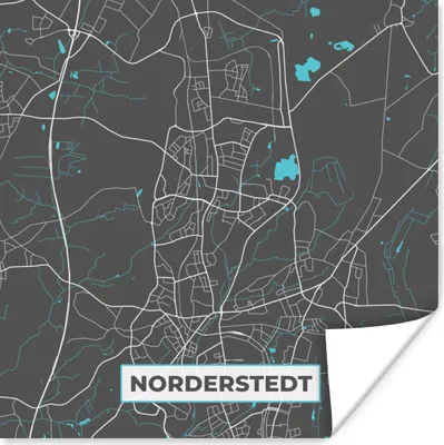 Produktbild von MuchoWow® Poster Stadtplan - Karte - Norderstedt - Blau - Deutschland - Karte 75x75 cm - Wand Dekoration