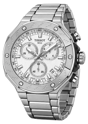 Zdjęcie produktu dla Zegarek męski Tissot T-Race Chronograph, mechanizm kwarcowy, stal nierdzewna, kolor srebrny, tarcza biała, numer modelu: T141.417.11.031.00