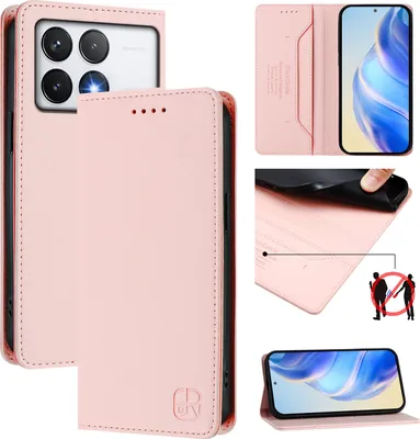 Produktbild von Lederhülle für Xiaomi Poco F6 Pro/Redmi K70/K70 Pro Hülle Flip Brieftasche Kartenfächern Ständer Schutzhülle Pink