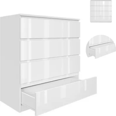 Zdjęcie produktu dla YUMEBLY | Komoda 90x97x40 cm z 4 szufladami – szafka do salonu, sypialni, biura lub pokoju dziecięcego | Biały połysk
