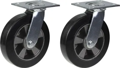 Image de roulette 200mm 8" caoutchouc noir pivotante capacité 900kg, lot de 2