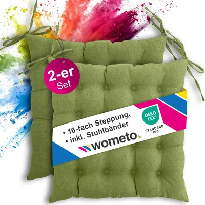 Produktbild von 2er Set Sitzkissen Stuhlkissen 40x40 OEKO-TEX  - grün grasgrün Sitzauflage Bank Polster Sitzpolster mit Bändern / Schleife, Indoor / Outdoor