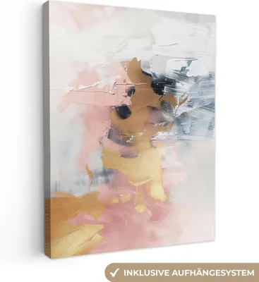 Produktbild von MuchoWow® - Leinwandbilder - Abstrakt - Pastellfarben - Gold - Modern - Ästhetisch, Wandbild, Wanddeko Bilder Wohnzimmer, 60x80cm